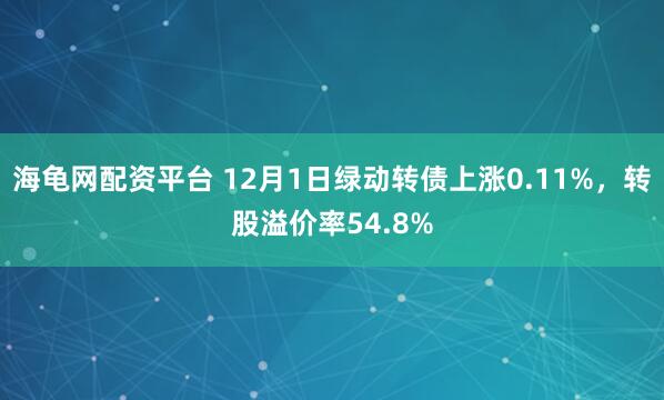 海龟网配资平台 12月1日绿动转债上涨0.11%，转股溢价率54.8%